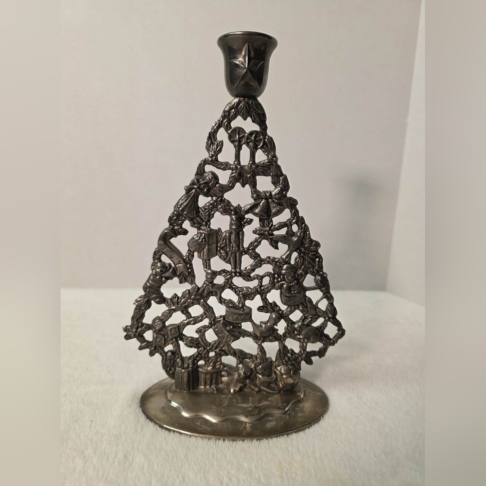 Vintage Godinger Silver Plated  Christmas Tree Shaped Candle Holder 10" x 6"